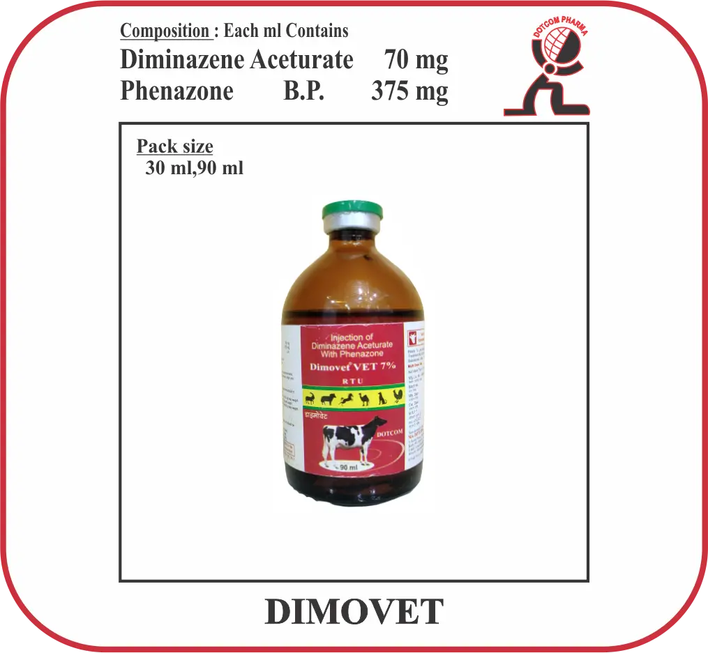 DIMOVET RTU injection Diminazene Aceturate with Phenazone for Babesiosis Theileriasis Trypanosomiasis in cattle
