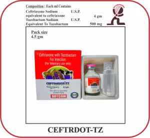 CEFTRADOT-TZ 4.5gm Injection – Ceftriaxone Tazobactam Veterinary Injection