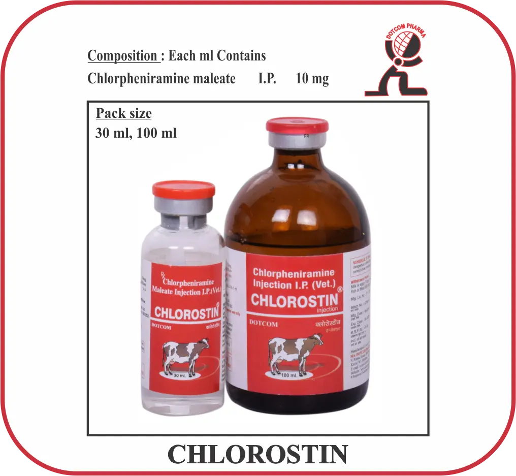 CHLOROSTIN veterinary injection Chlorpheniramine Maleate 10mg per ml