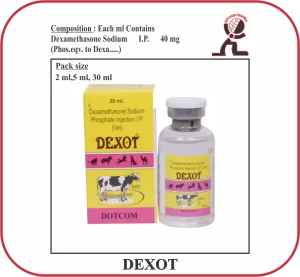 DEXOT (Dexamethasone Sodium Phosphate Injection 4mg/ml) – Veterinary Anti-Inflammatory & Shock Support for Cattle, Horses, Calves, Sheep, Goats, Pigs, Dogs & Cats