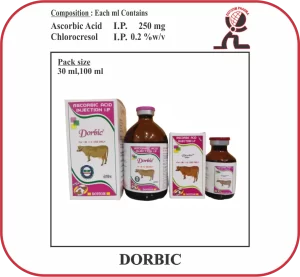 DORBIC Vitamin C Injection (Ascorbic Acid 250 mg/ml) for Veterinary Use