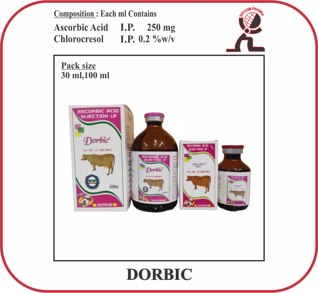 DORBIC veterinary Vitamin C injection Ascorbic Acid 250mg per ml vial