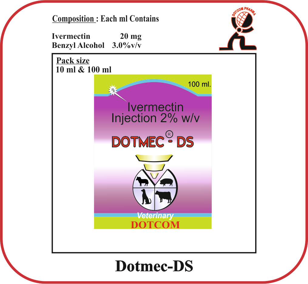 DOTMEC-DS Ivermectin Double Strength Veterinary Injection for Parasite Control