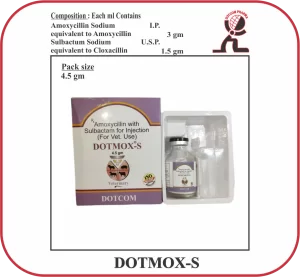 DOTMOX-S Dry Injection – Amoxicillin 3 gm + Sulbactam 1.5 gm (Cattle/Buffalo)
