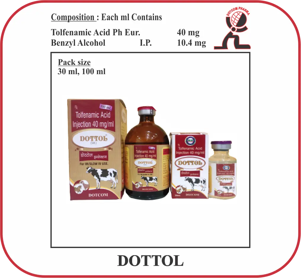 DOTTOL Tolfenamic Acid Veterinary Injection for Mastitis Pneumonia and Pain Relief