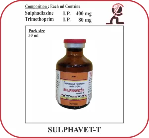 SULPHAVET-T Sulphadiazine + Trimethoprim Injection (30 ml) | Veterinary Antibiotic Injection Manufacturer