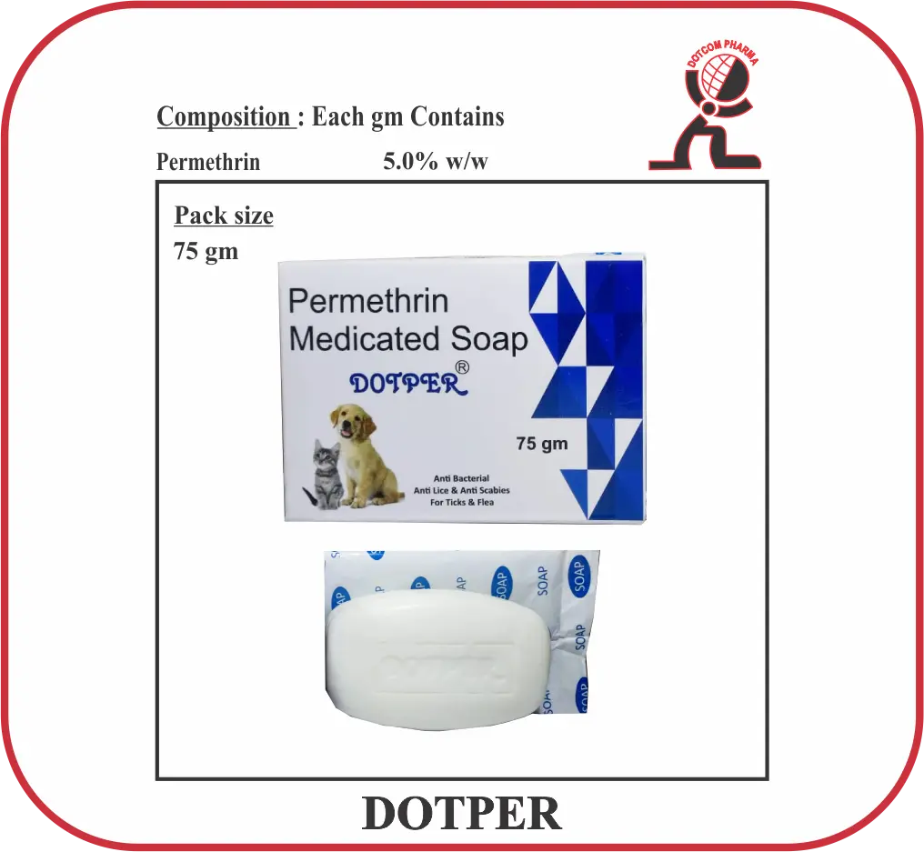 DOTPER Soap Permethrin 5% Veterinary Anti-Parasitic Soap for Lice Mites Fleas Ticks