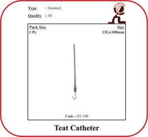 Teat Catheter – Stainless Steel Veterinary Teat Infusion Catheter with Stylet & Curved Handle