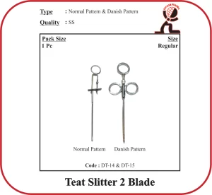 Teat Slitter – 2 Blade (Normal/Danish Pattern) – Stainless Steel Veterinary Teat Surgery Instrument
