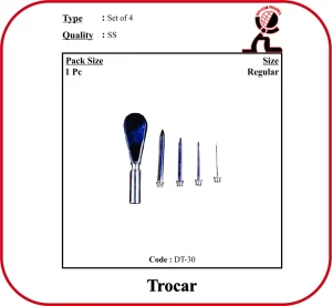 Trocar Set of 4 – Stainless Steel Veterinary Trocar & Cannula Surgical Access Kit (Imported)