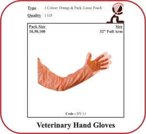 Veterinary Hand Gloves – LD (Orange) 32 Inch Full Arm Disposable AI Gloves