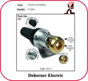 Electric veterinary dehorner with copper tip and insulated handle for safe debudding of livestock, model DC-8 by Dotcom Pharma.